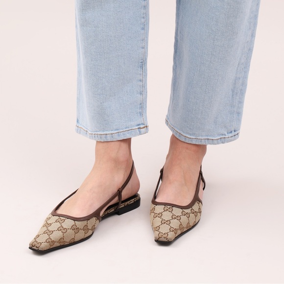 GUCCI GG leather-trimmed slingback flats size 37 - Picture 4 of 11